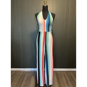 NWT Express Rainbow Halter Jumpsuit Stretchy XS Extra‎ Small Retro